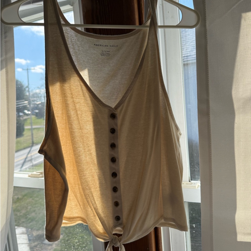 American Eagle Outfitters Cream Tie-Front Tank Top